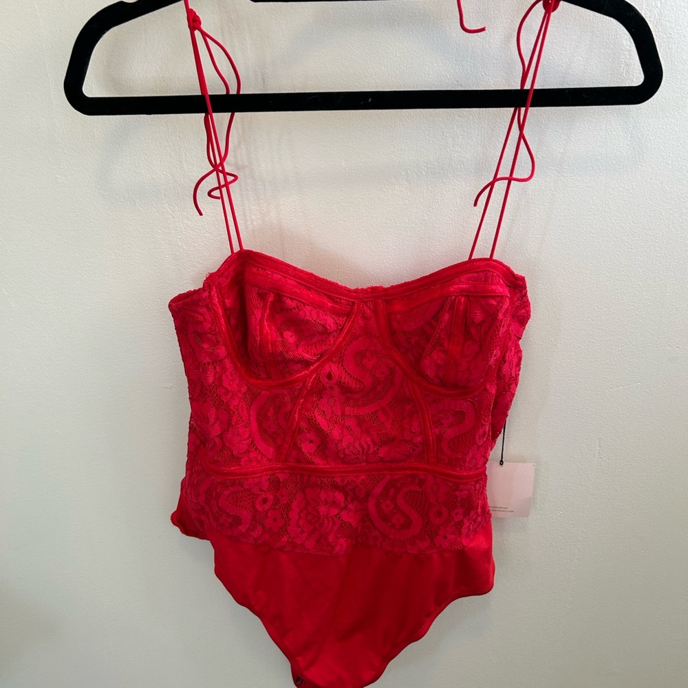 Superdown Red Lace Bodysuit